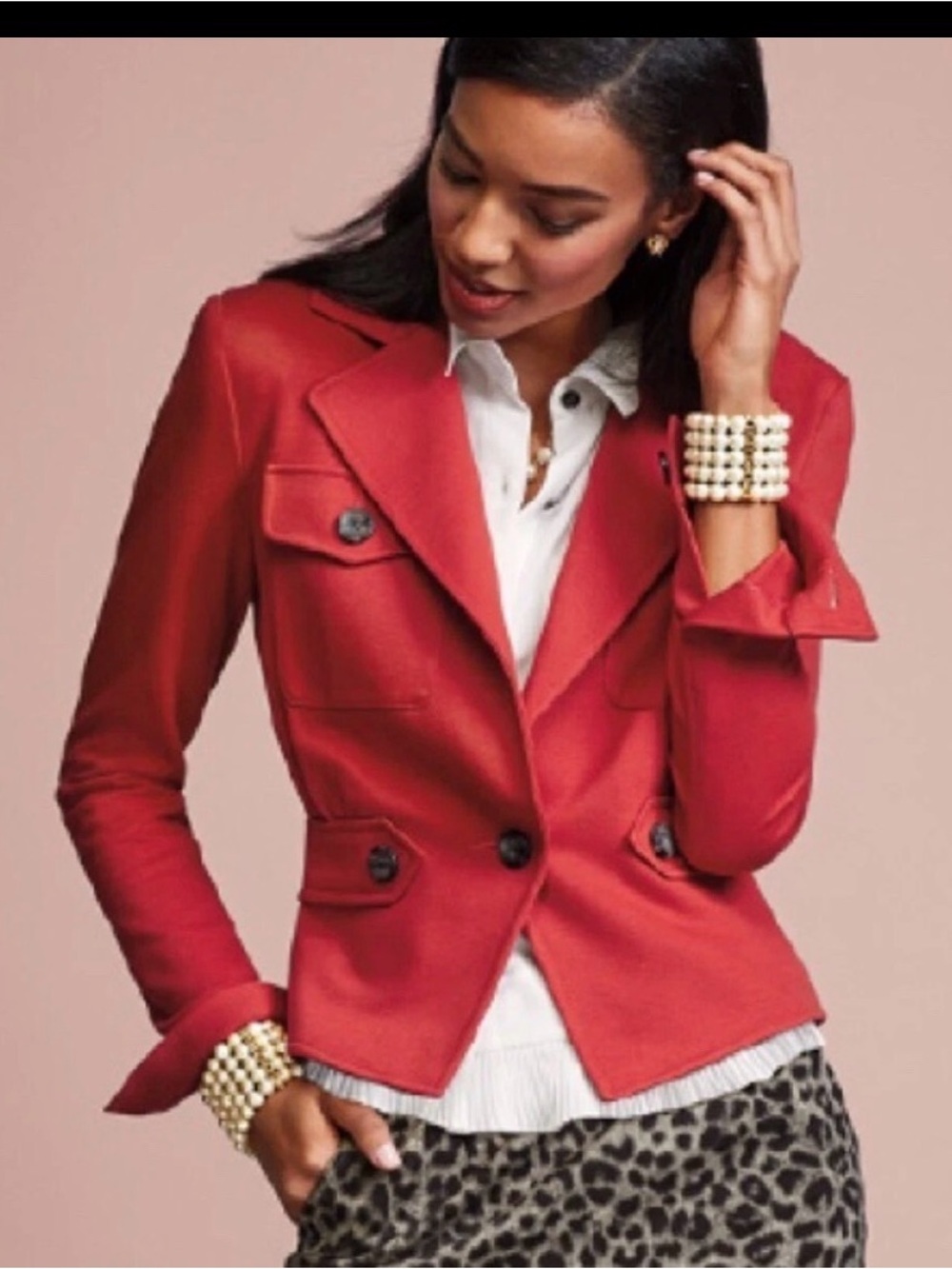 CAbi Style 3374 Little Red Jacket notch lapel front button closure 10